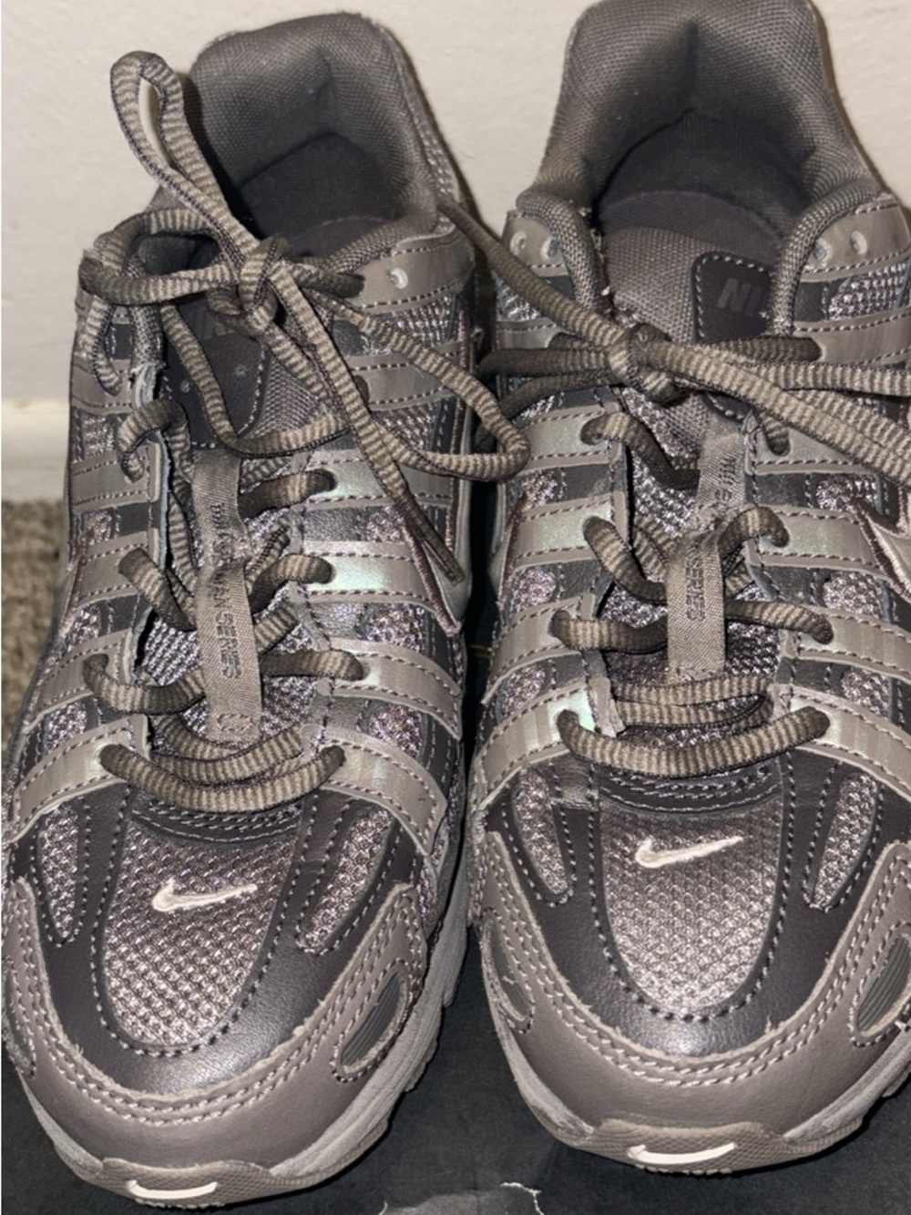 Nike Gray Mesh & Synthetic Running Sneakers with Metallic Accents